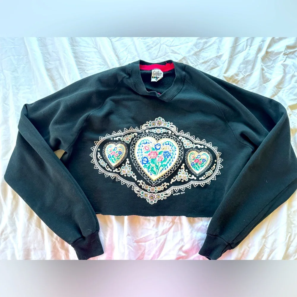 90s CROP SWEATSHIRT VINTAGE RAW HEM M-XL - Picture 1 of 5